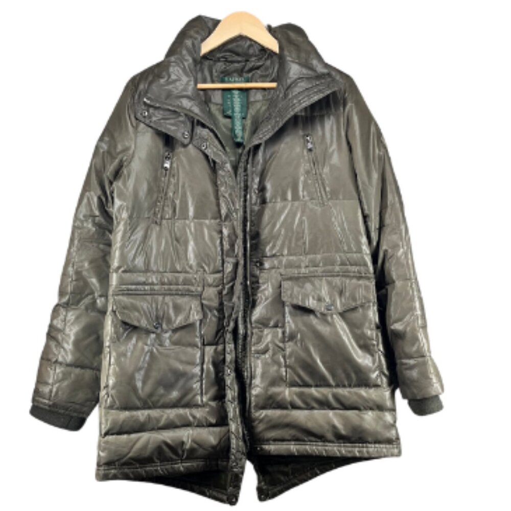 Lauren Ralph Lauren Shiny, Army Green Puffer Jacket with Down Fill
